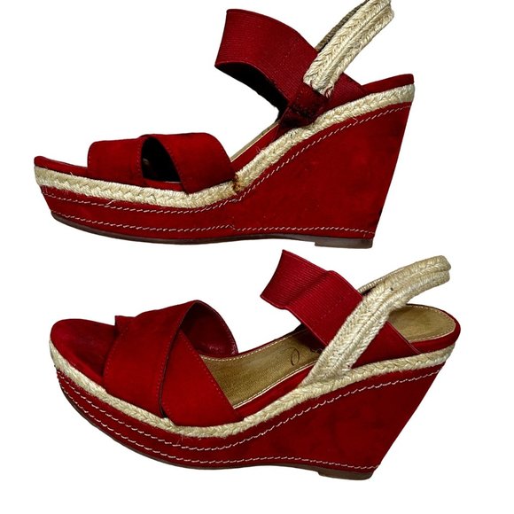 Studio Paolo Red Open Toe Espadrille Wedge Sandals Women's Size 6.5 - Picture 2 of 10